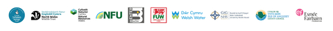 Logo banner displaying funders and partner organizations of the Corsydd Calon Môn project. Includes logos for: Heritage Fund, North Wales Wildlife Trust, Natural Resources Wales, NFU (National Farmers Union), Menter Môn, FUW (Farmers' Union of Wales), Dŵr Cymru Welsh Water, Betsi Cadwaladr University Health Board, Isle of Anglesey County Council, and the Esmée Fairbairn Foundation